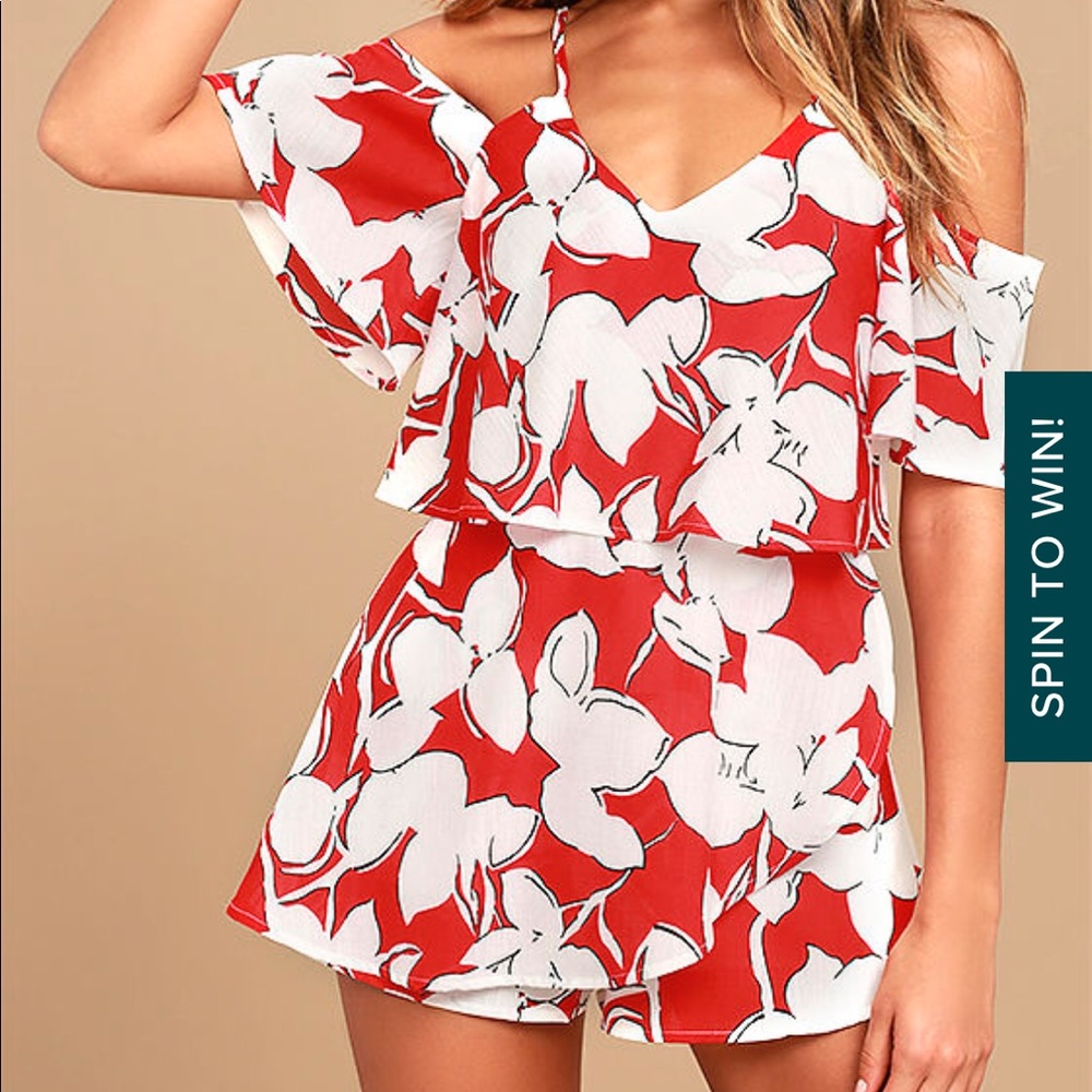 J.O.A. Akela Red Floral Print Off-the-Shoulder Skort Dress